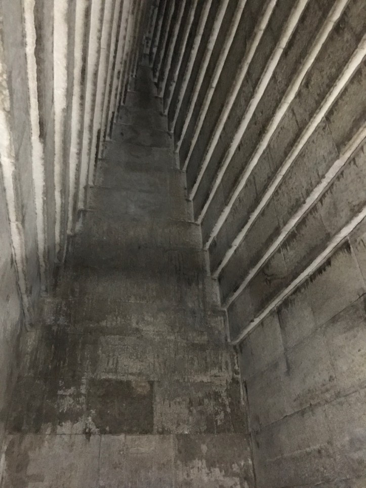 Inside a pyramid with tall corbeled walls
